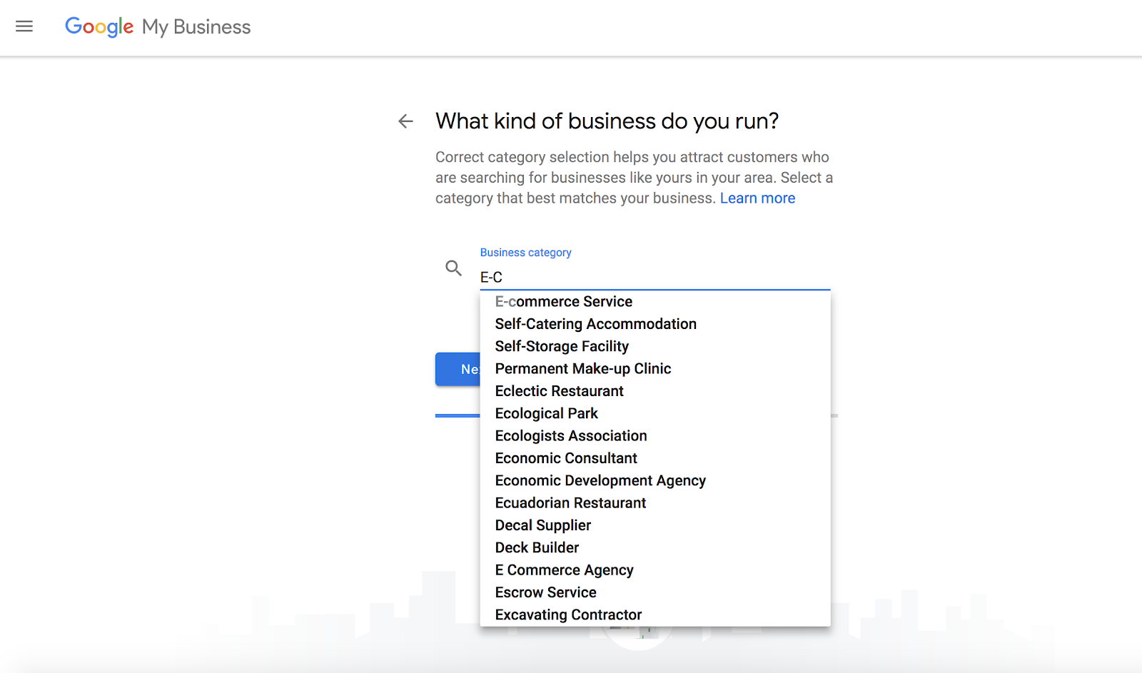 google my business categories