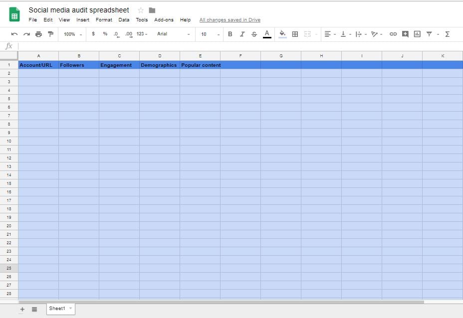 Social Media Audit Spreadsheet