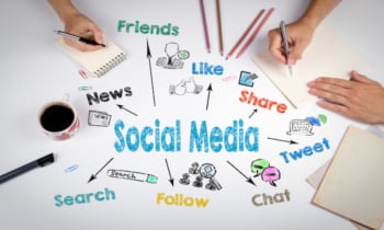 Social Media Concept. The meeting at the white office table