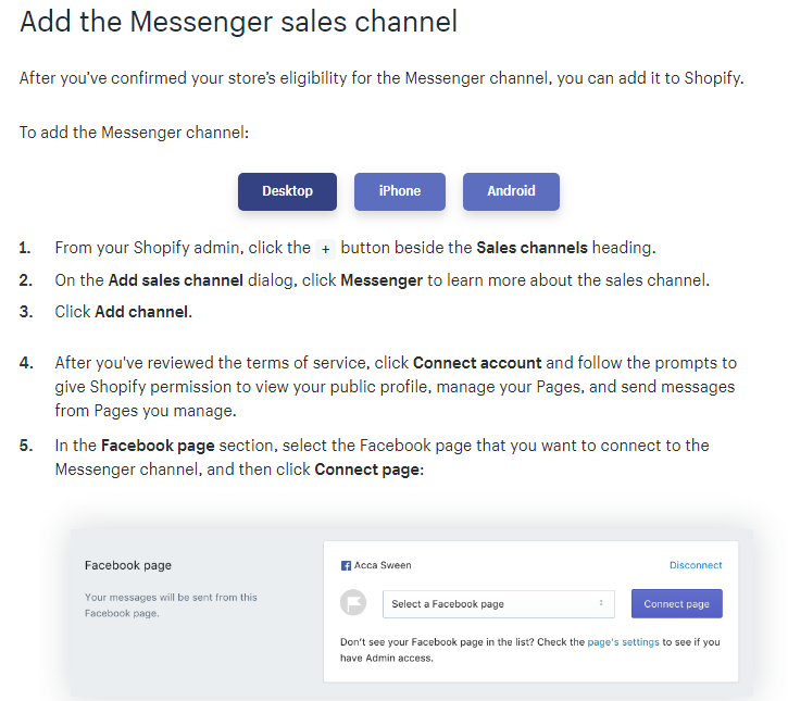 add the messenger sales channel