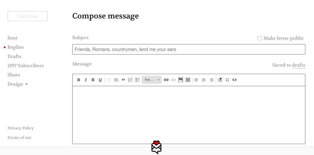 compose message on tinyletter