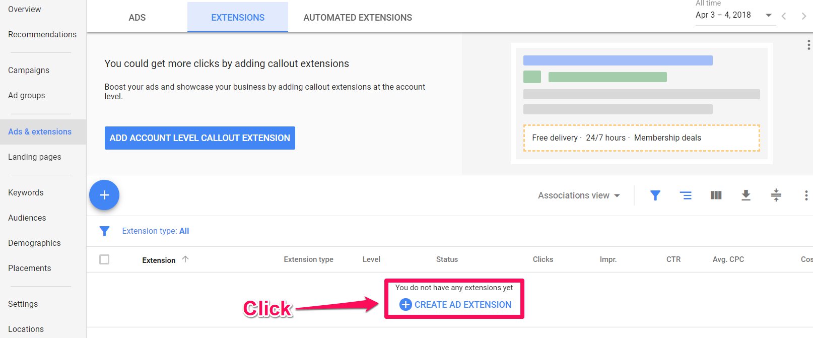 create adwords ad extension