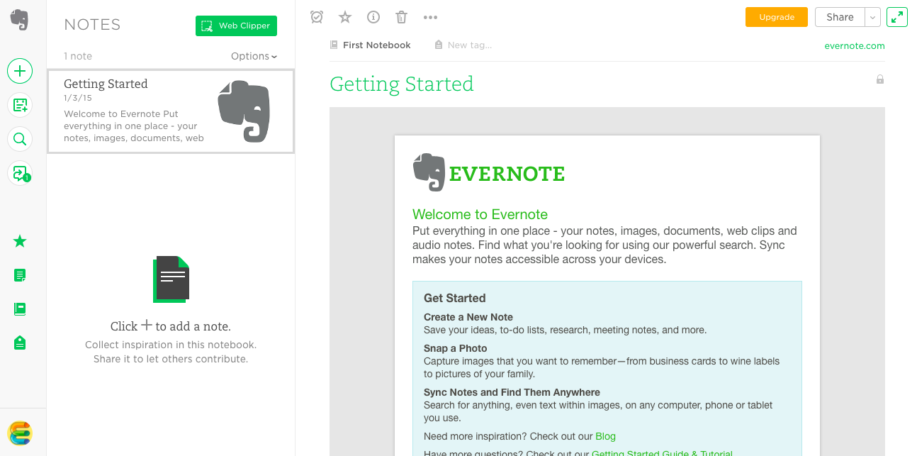 evernote getting started