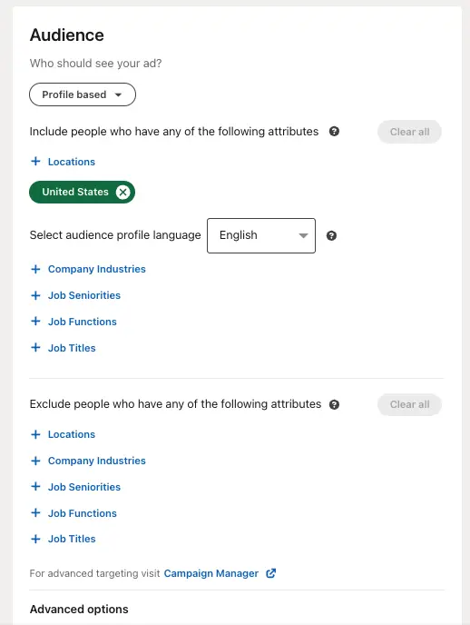 Filters you can use to target your LinkedIn audience