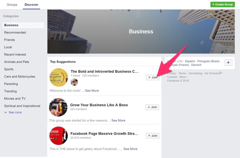 join business groups on facebook