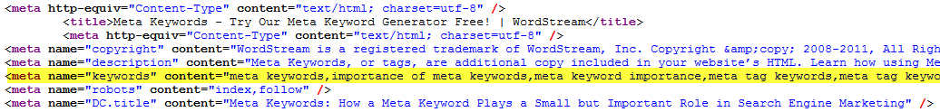 exemple de meta keywords