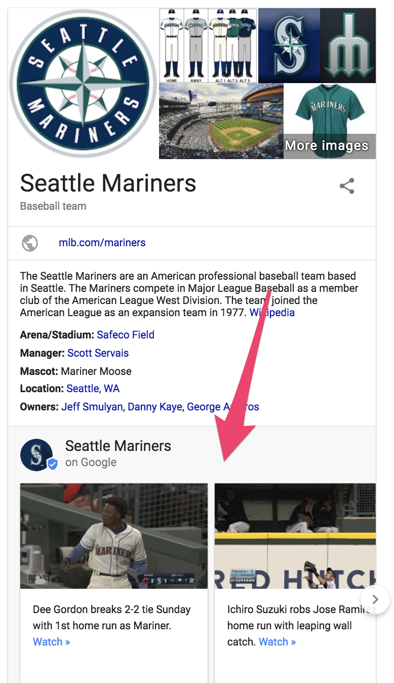 google my business idea - business page for the Seattle Mariners
