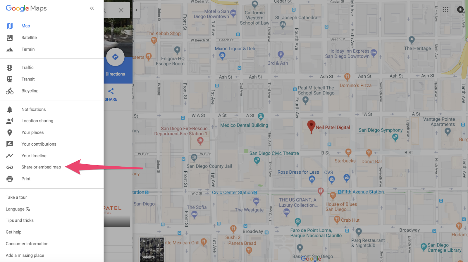 share/imbed map stage of claiming a business on Google