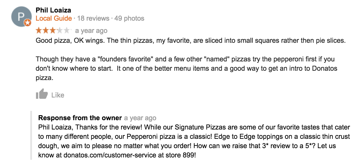 example 2 of responding to bad reviews on their Google My Business account