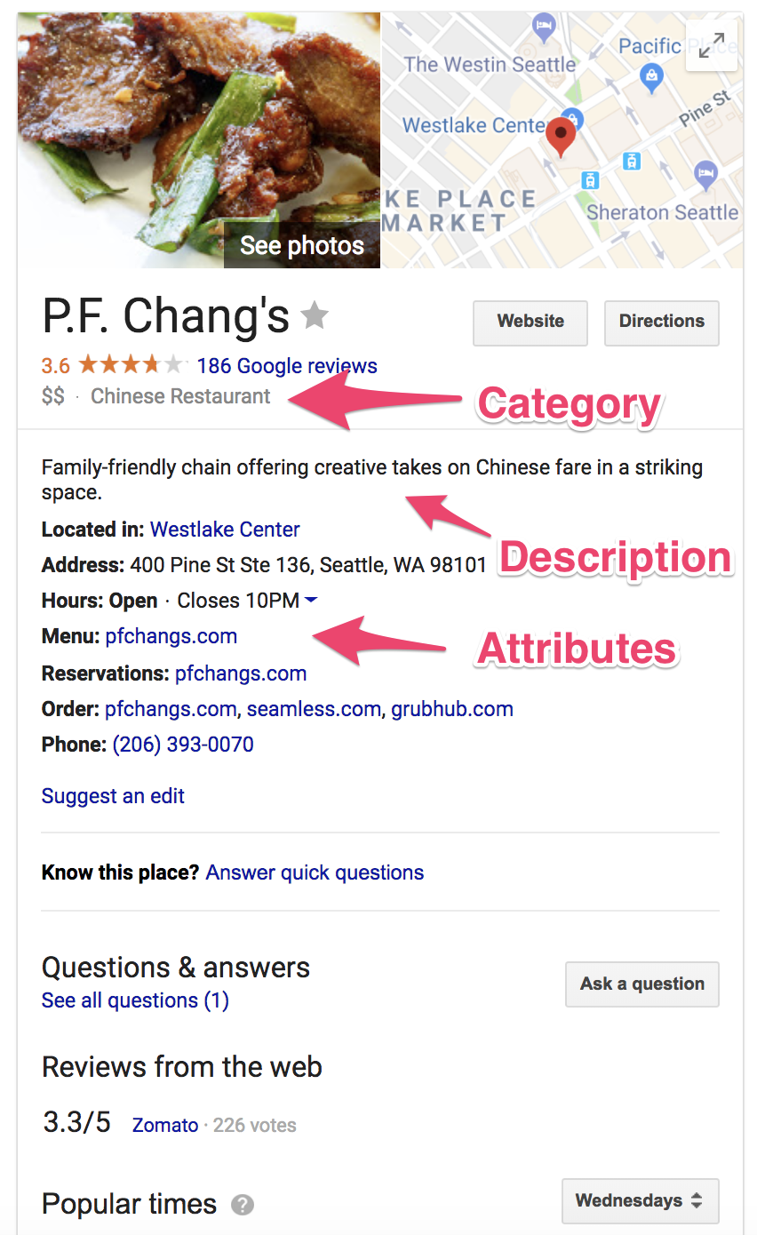 example of introducing attributes in your Google My Business account.