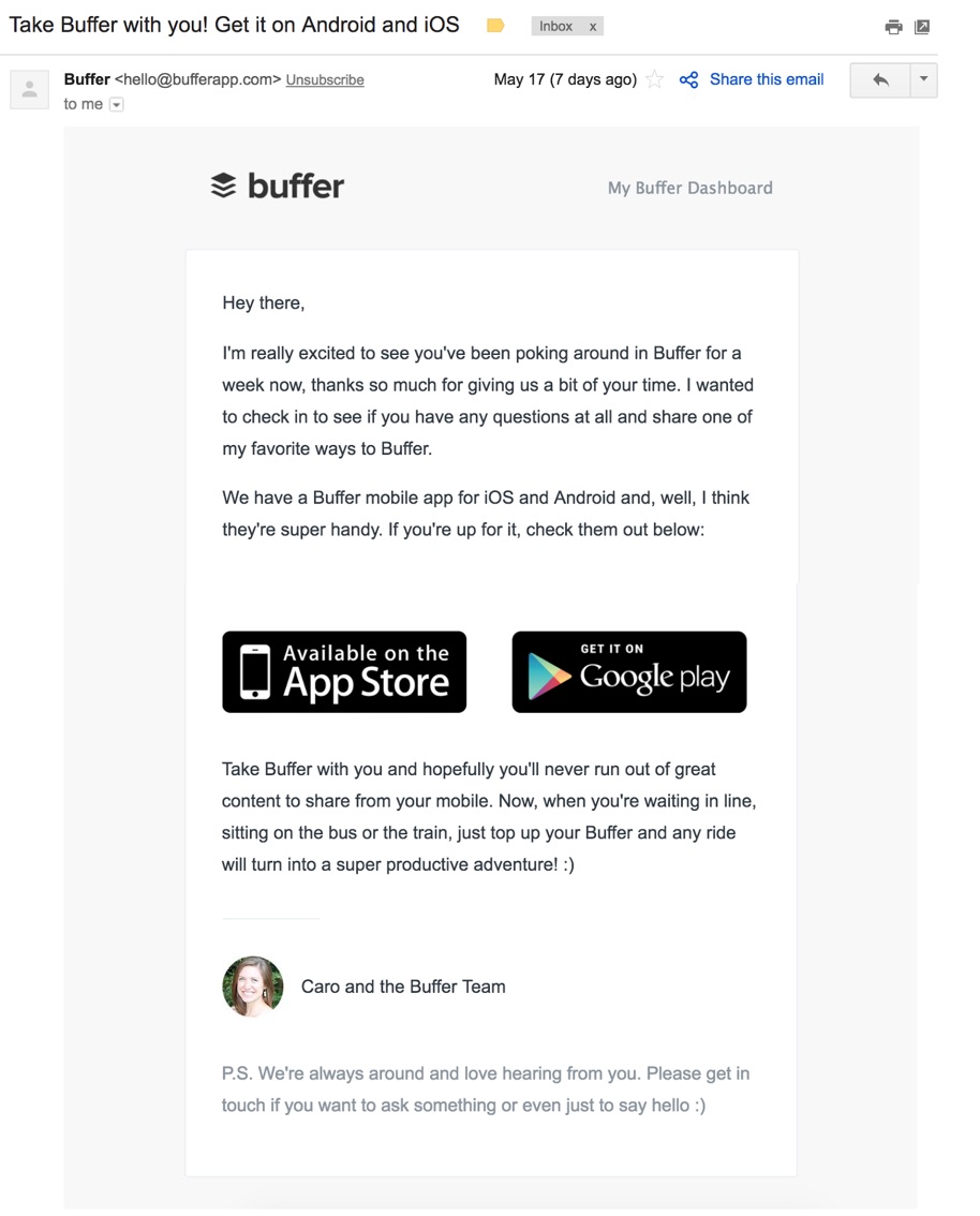 take buffer with you onboarding email