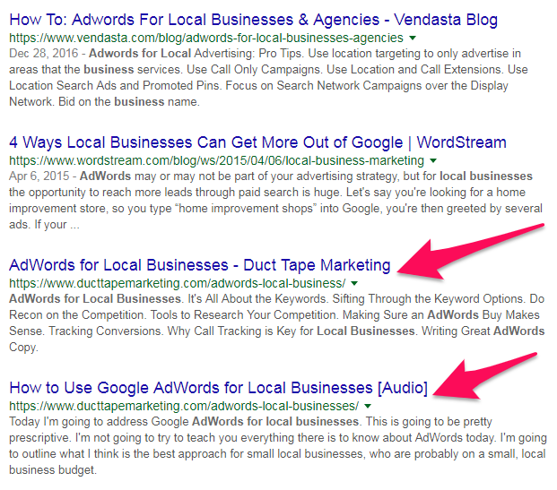 adwords for local businesses google search results