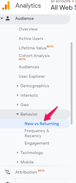 bounce rate by new vs returning in GA 