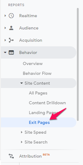 bounce rate exit pages example 