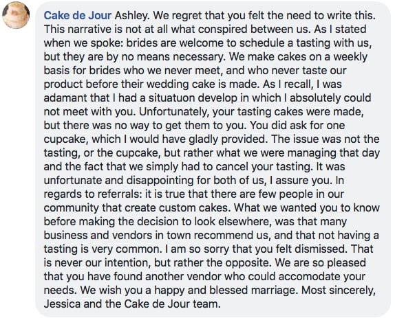 cake de jour facebook post
