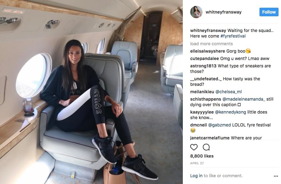 girl sitting in private jet sharing on instagram