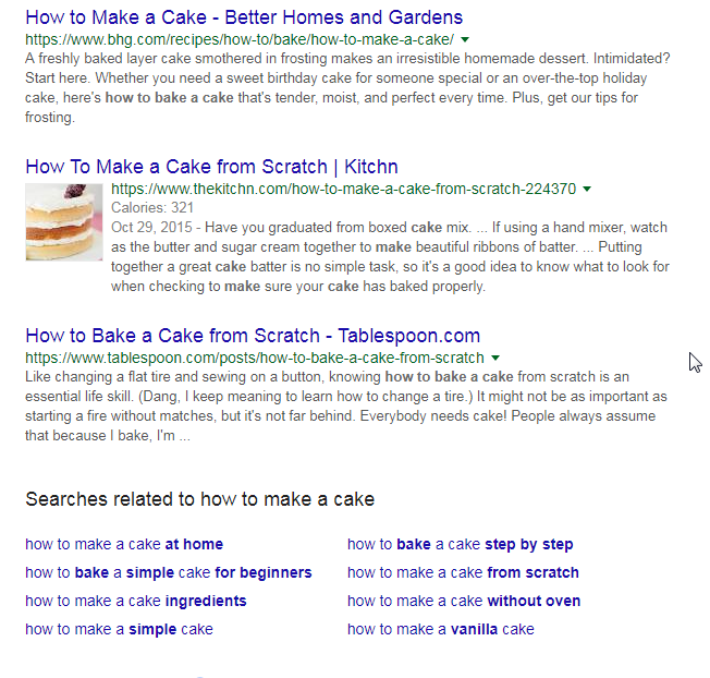 comment faire des résultats de recherche google gâteau