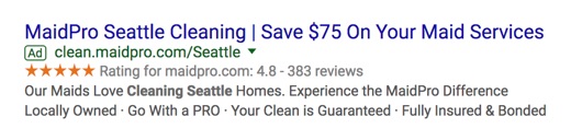 maidpro seattle cleaning google search advertisement