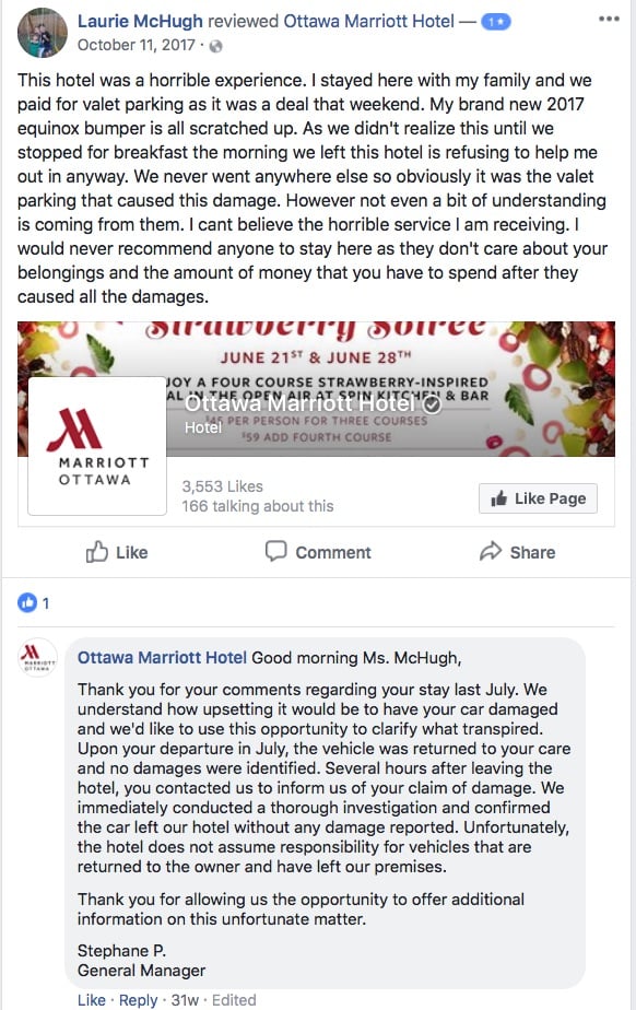 marriott facebook review response