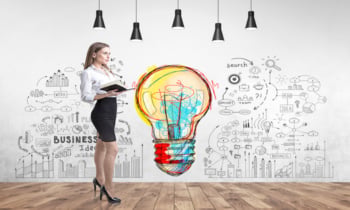 Blonde businesswoman with a notebook, brainstorm