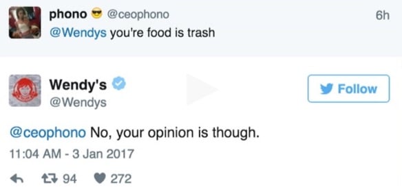 wendys your food is trash tweet