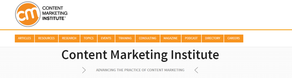 content marketing institute homepage in 2018
