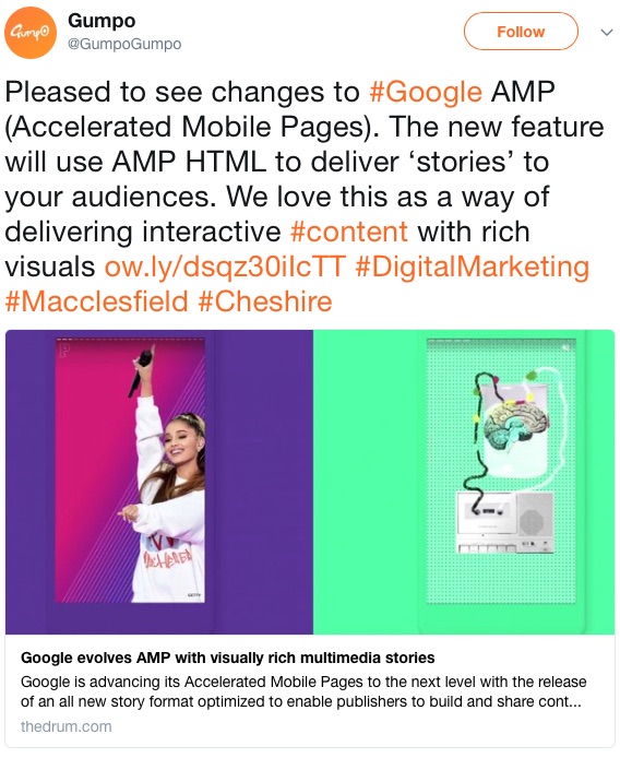 Gump Web Marketing AMP tweet