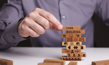 The concept of technology, the Internet and the network. Businessman shows a working model of business: Link building