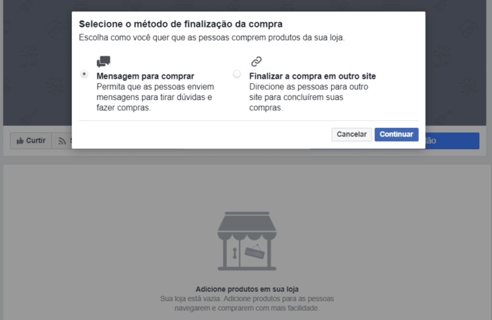 configuração loja no facebook