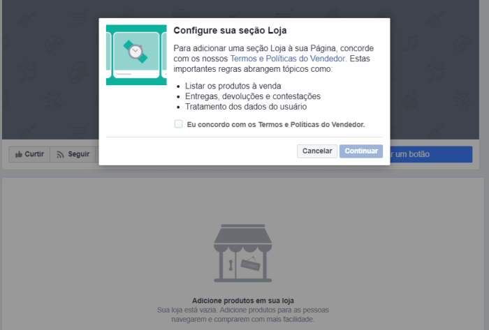 seção loja facebook