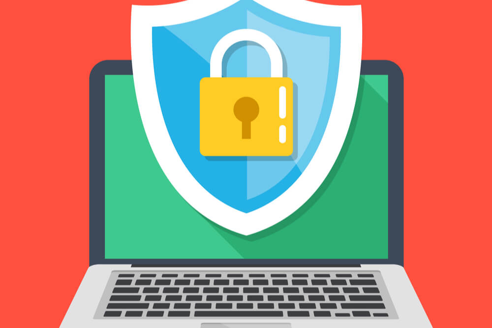 ilustração de laptop com escudo e cadeado de segurança web