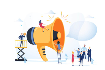 ilustração de megafone e pessoas em volta