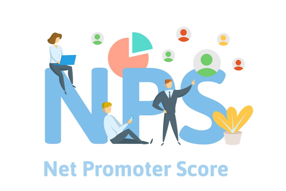 ilustração de pessoas trabalhando e o título Net Promoter pontuação com sigla NPS