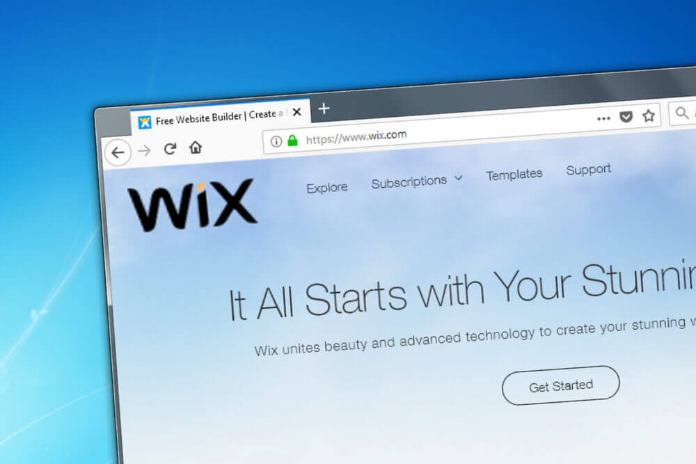 imagem da página inicial da plataforma Wix