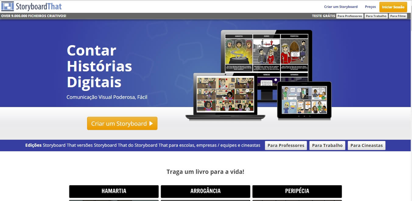 página inicial do site da ferramenta Storyboard That