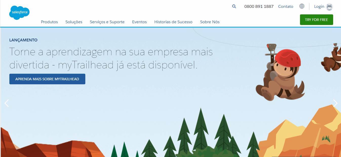 página inicial do site da plataforma Salesforce