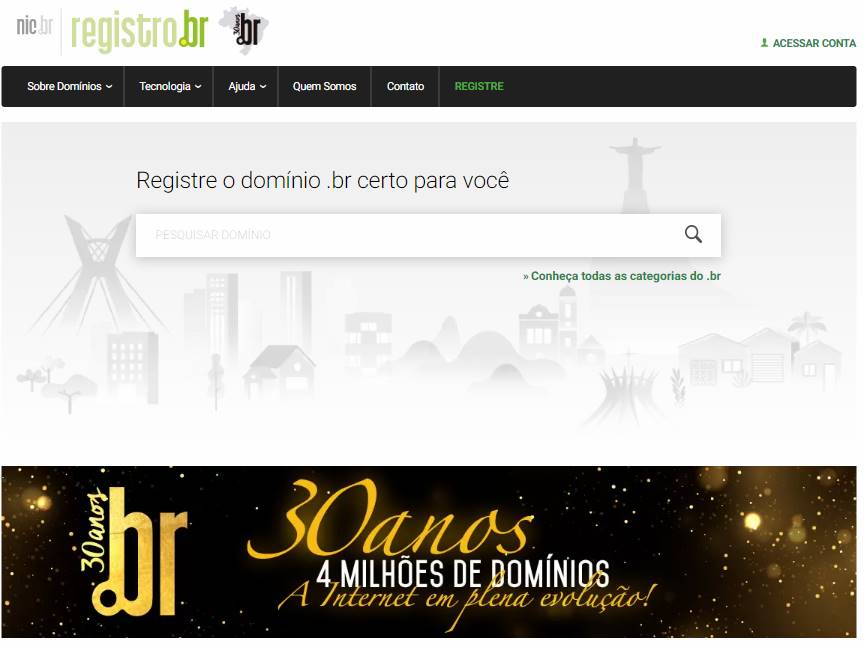 página inicial do site Registro.br