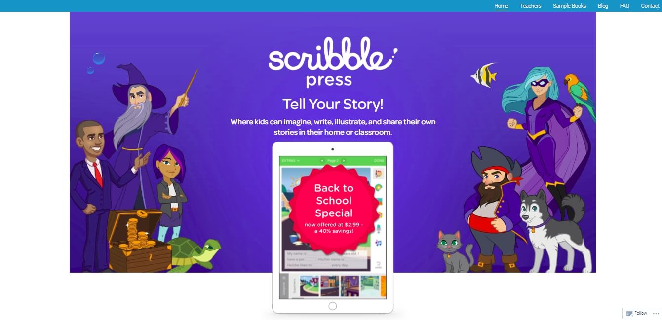 página inicial do site web de ferramenta de criação Scribble Press