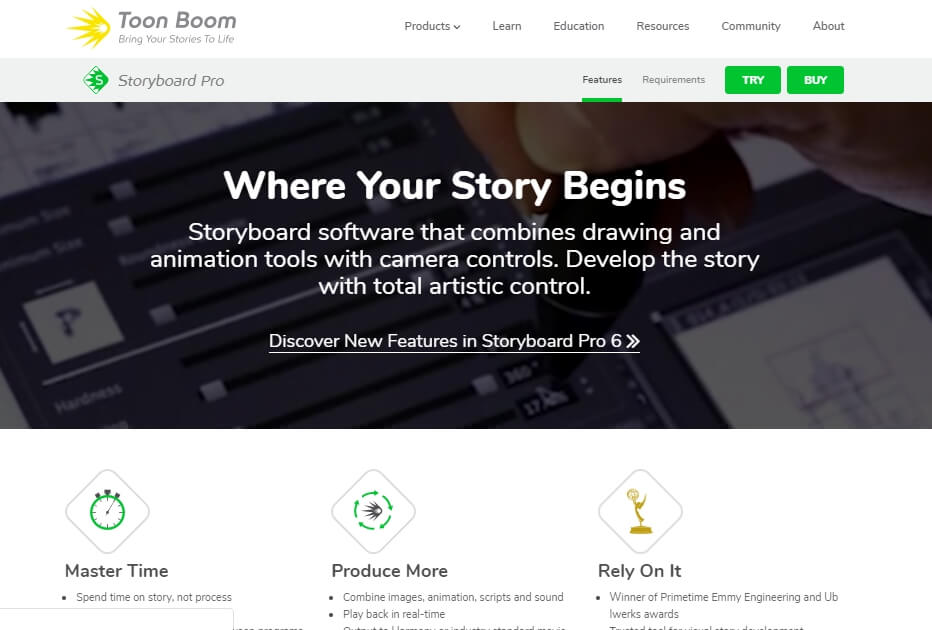 página web da ferramenta StoryBoard Pro Toon Boom