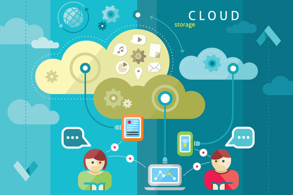 ilustração com nuvem e computadores