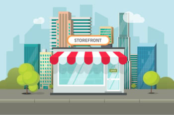 ilustraçao de area comercial em meio urbano