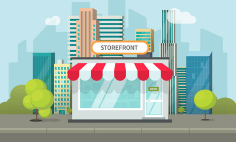 ilustraçao de area comercial em meio urbano