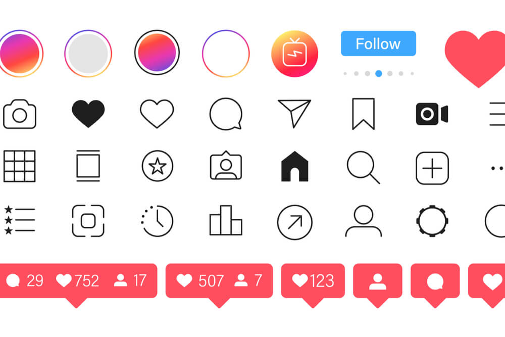 ilustraçao de diferentes funçoes disponiveis no aplicativo instagram