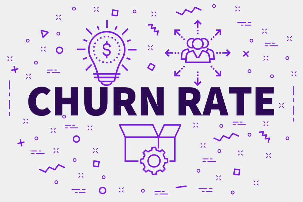 ilustração do título Churn Rate e símbolos relacionados