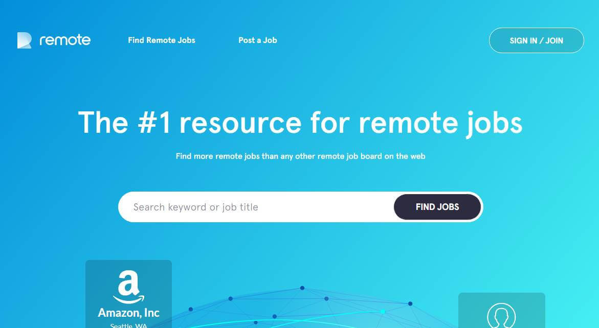 página inicial de site de trabalhos remotos Remote