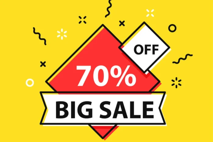 ilustracao de oferta 70 off para aumentar o ticket médio