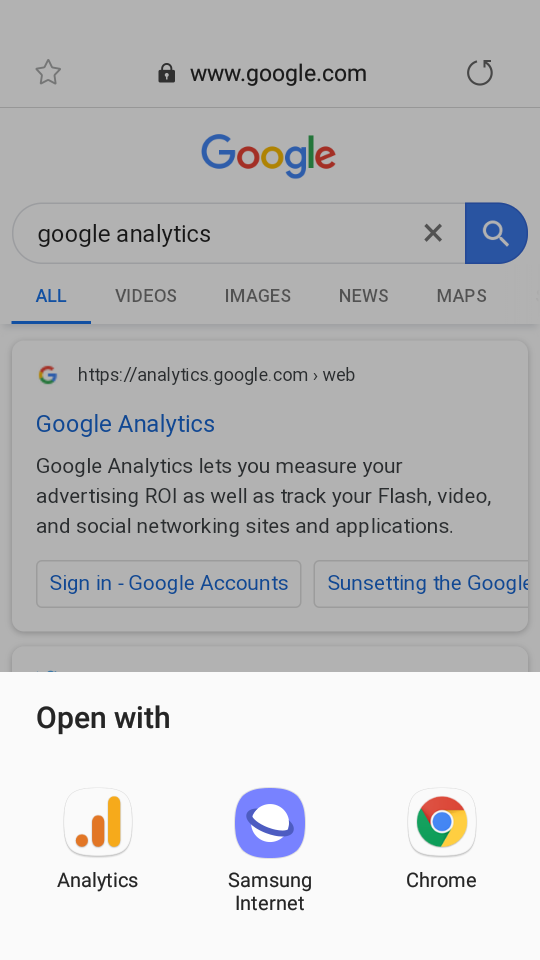 example of deep linking in google search results: google analytics 