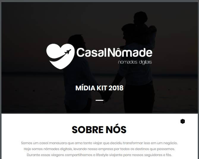 primeira página de midia kit do casal nomade