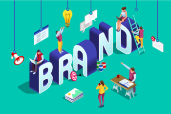 ilustraçao da palavra brand com simbolos relacionados em sua volta