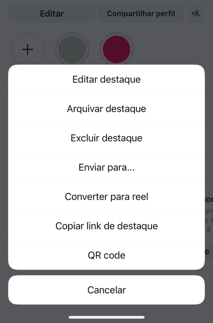 pressionar selecionar destaque